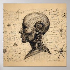 Póster Un humanoide superpuesto en una hoja de datos