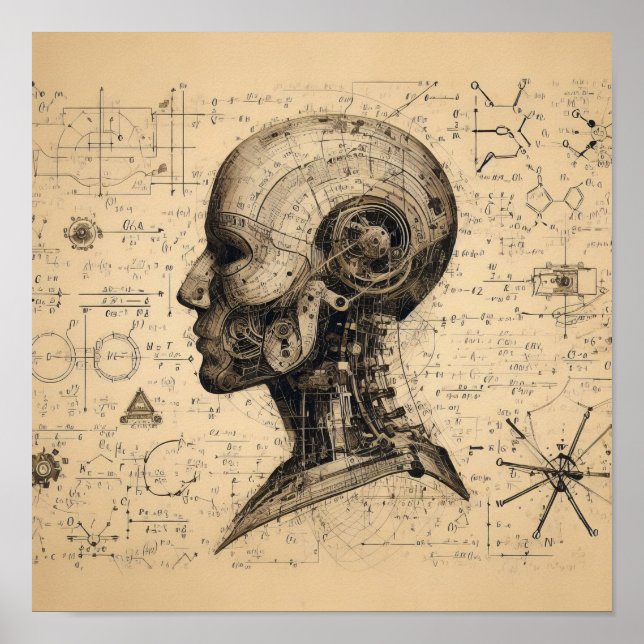 Póster Un humanoide superpuesto en una hoja de datos (Frente)