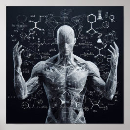 Póster Un humanoide superpuesto en una hoja de datos