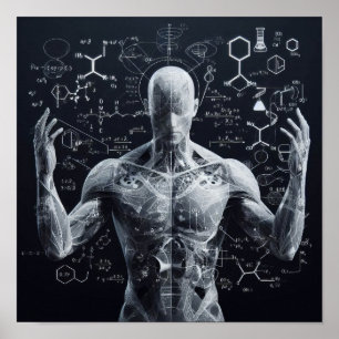 Póster Un humanoide superpuesto en una hoja de datos