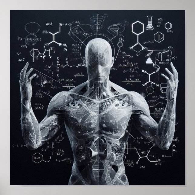 Póster Un humanoide superpuesto en una hoja de datos (Frente)