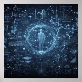 Póster Un humanoide superpuesto en una hoja de datos