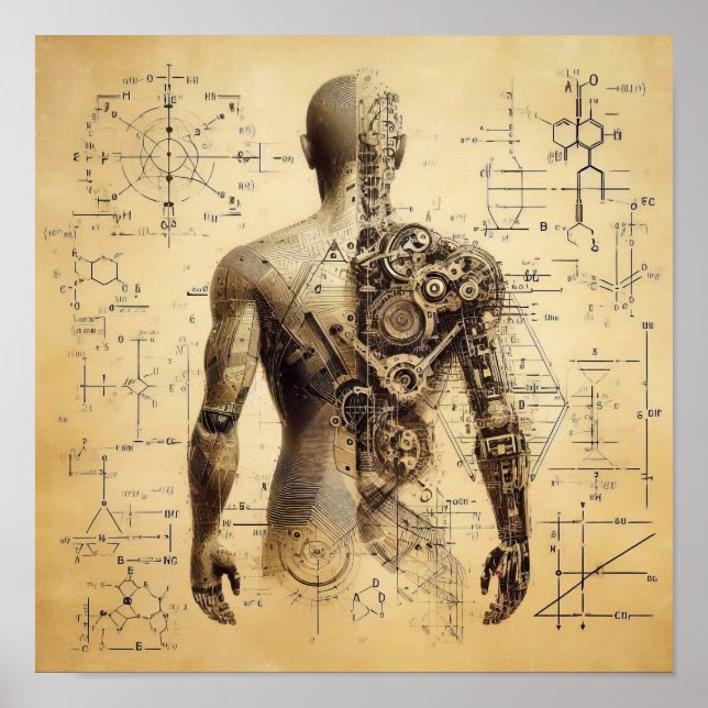 Póster Un humanoide superpuesto en una hoja de datos (Frente)