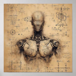 Póster Un humanoide superpuesto en una hoja de datos