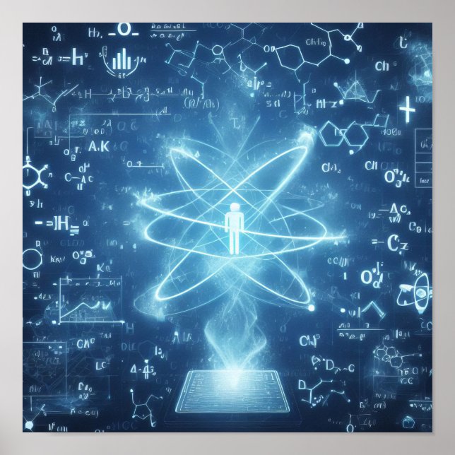 Póster Un humanoide superpuesto en una hoja de datos (Frente)