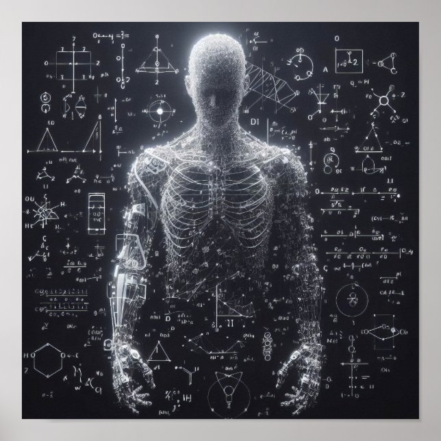 Póster Un humanoide superpuesto en una hoja de datos (Frente)