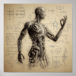 Póster Un humanoide superpuesto en una hoja de datos