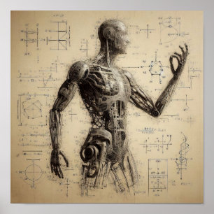 Póster Un humanoide superpuesto en una hoja de datos