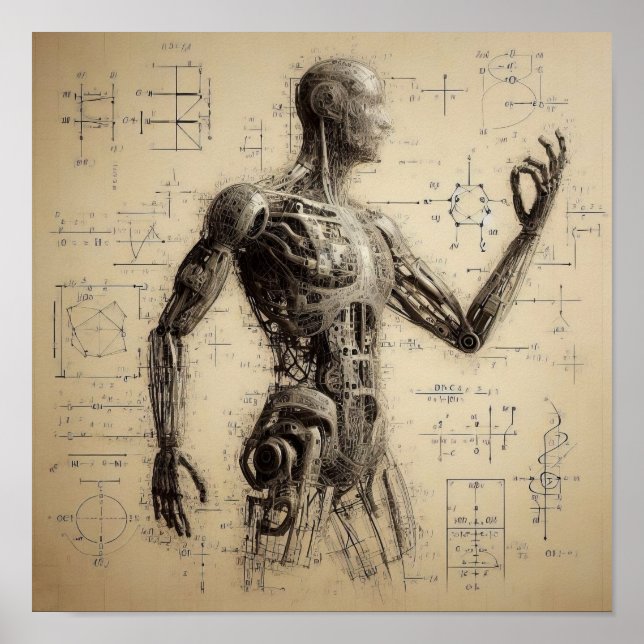 Póster Un humanoide superpuesto en una hoja de datos (Frente)