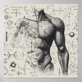 Póster Un humanoide superpuesto en una hoja de datos