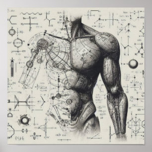 Póster Un humanoide superpuesto en una hoja de datos