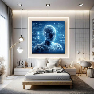 Póster Un humanoide superpuesto en una hoja de datos