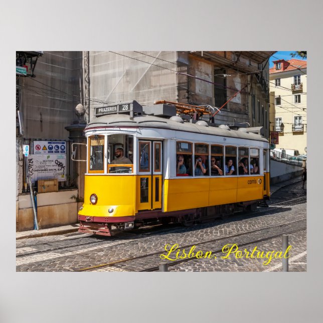 Póster Un icónico tranvía amarillo, Lisboa, Portugal (Frente)