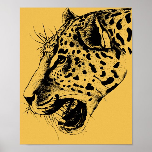 Póster Un Ilustracion de leopardo negro y amarillo dibuja (Frente)