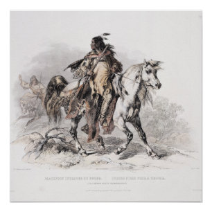 Póster Un indio del Blackfoot en a caballo