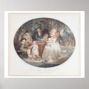 Póster Un jardín de té, adorno con un fondo de colores de