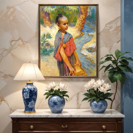 Póster Un joven chica a orillas de un río