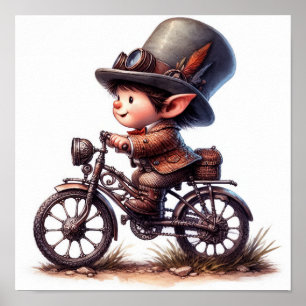 Póster Un joven niño feliz montando una bicicleta de esti