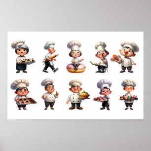 Póster Un juego de pasteleros posando para la cámara