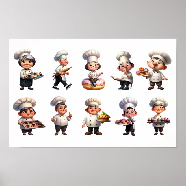 Póster Un juego de pasteleros posando para la cámara (Frente)