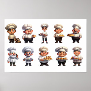 Póster Un juego de pasteleros posando para la cámara