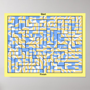 Póster Un laberinto colorido azul y amarillo.