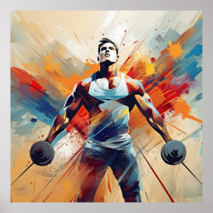Póster Un levantador de pesas masculino.