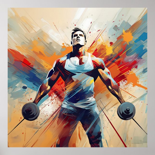 Póster Un levantador de pesas masculino. (Frente)