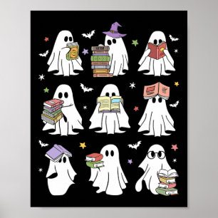 Póster Un libro fantasma que lee libros de Halloween hace