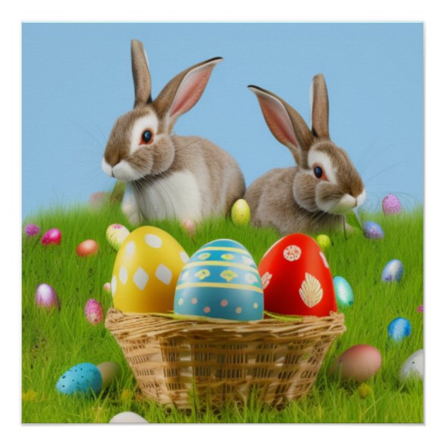 Póster Un lindo conejo de Pascua para un ánimo positivo (Anverso)