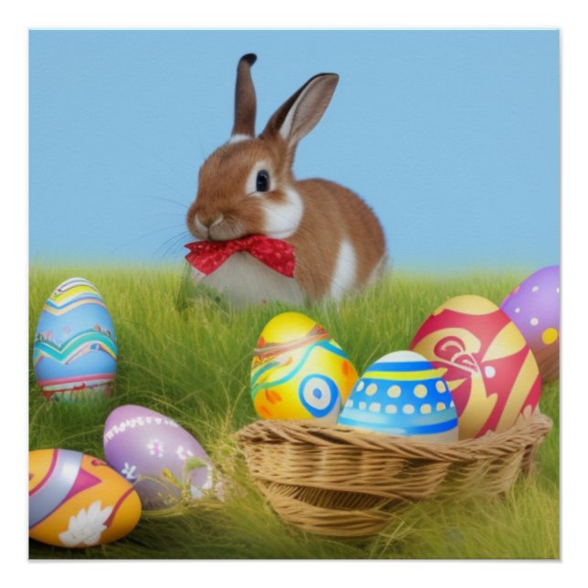 Póster Un lindo conejo de Pascua para un ánimo positivo (Anverso)