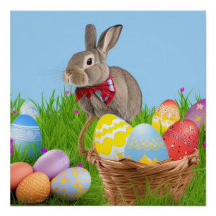 Póster Un lindo conejo de Pascua para un ánimo positivo
