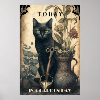 Póster Un lindo gato negro gracioso en el jardín