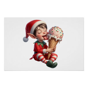 Póster Un lindo Navidad Elf disfrutando de un helado