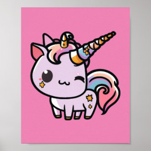 Póster Un lindo poster kawaii unicornio
