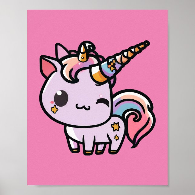 Póster Un lindo poster kawaii unicornio (Frente)