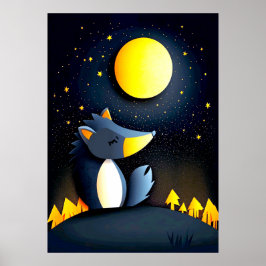Póster Un lobo sereno descansa en una colina