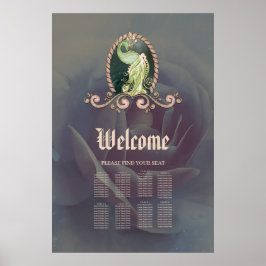 Póster Un majestuoso pavo real en oro y verde.