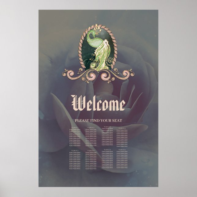 Póster Un majestuoso pavo real en oro y verde. (Frente)