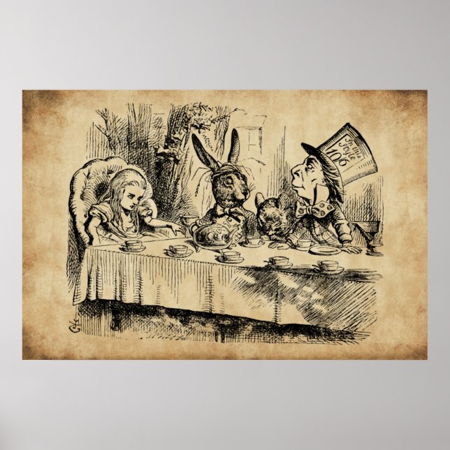 Póster Un mal té-Fiesta (1865) de John Tenniel (Frente)