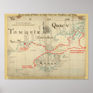 Póster Un mapa auténtico de 1690 piratas (con adornos)