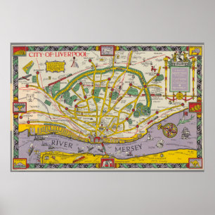 Póster Un mapa de Merseyside, Liverpool