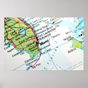 Póster Un mapa que muestra la ciudad americana de Miami