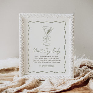 Póster Un martiní Baby Shower no dice Rótulo infantil