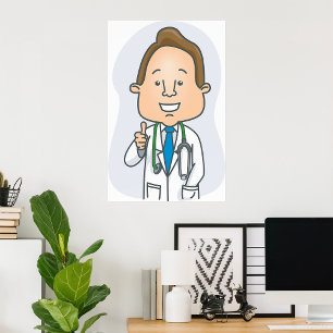 Póster Un Médico sonriente que le da el dedo al Stethosco