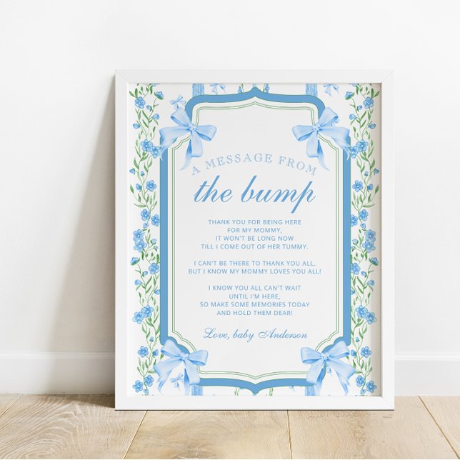 Póster Un mensaje del Baby Shower Bump Blue Floral (Subido por el creador)