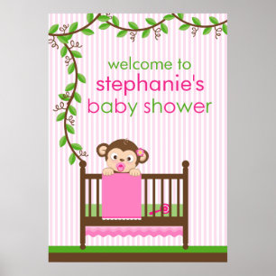 Póster Un mono pequeño en un Poster de Baby Shower Chica