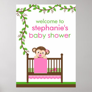 Póster Un mono pequeño en un Poster de Baby Shower Chica
