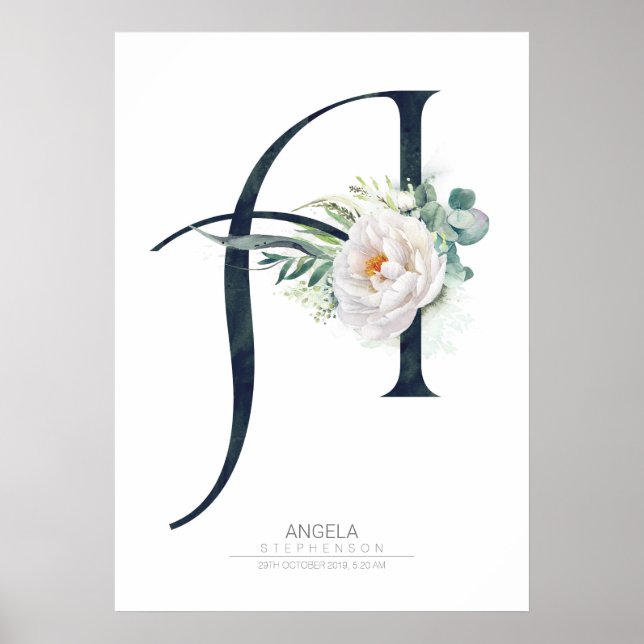 Póster Un Monograma de Letra Flores Blancas y Verdor (Frente)