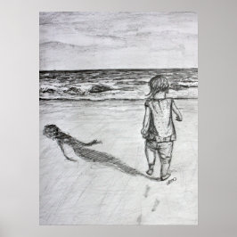 Póster Un niño en la imagen de un lápiz de playa